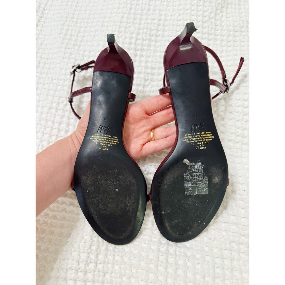 H&M Burgundy Patent Strappy Kitten Heel Sandals Size 38 - Picture 4 of 5